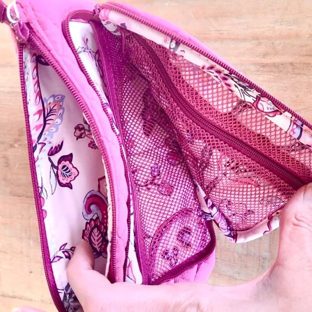 New Vera Bradley Quilted Compact Makeup Cosmetic Organizer Zip Bag Magenta Pink